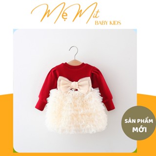 Váy dài tay thu đông cho bé, váy đỏ phối ren trắng hàng Quảng Châu cao cấp cho bé gái từ 0 đến 4 tuổi