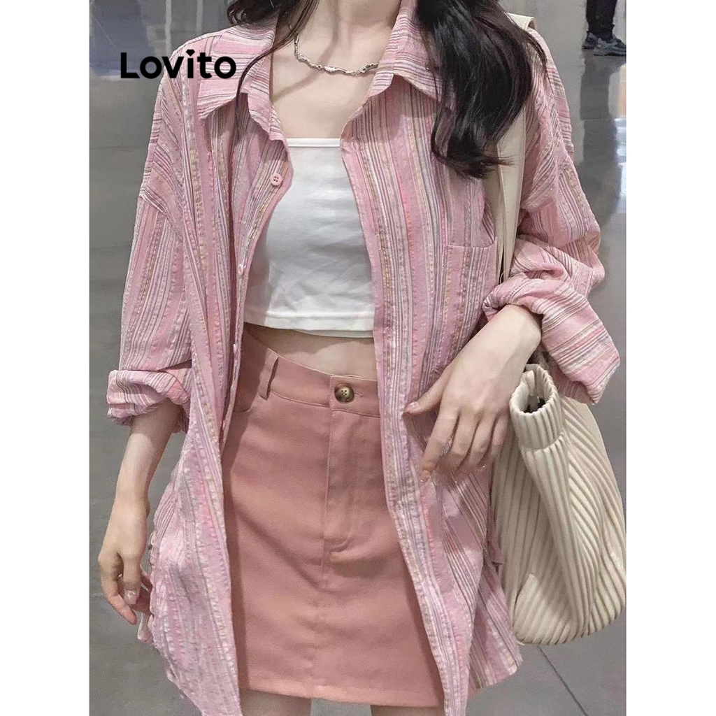 Lovito Áo Sơ Mi Cơ Bản Phối Nút Thanh Lịch Cho Nữ LNE29311 (Màu hồng nhạt)