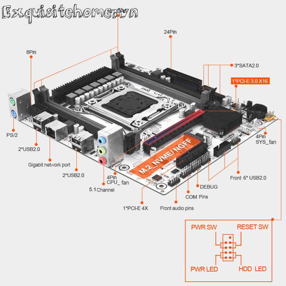 Bo Mạch Chủ x79 Kênh Đôi Dành Cho Máy Tính lga 2011 m.2 nvme rj45