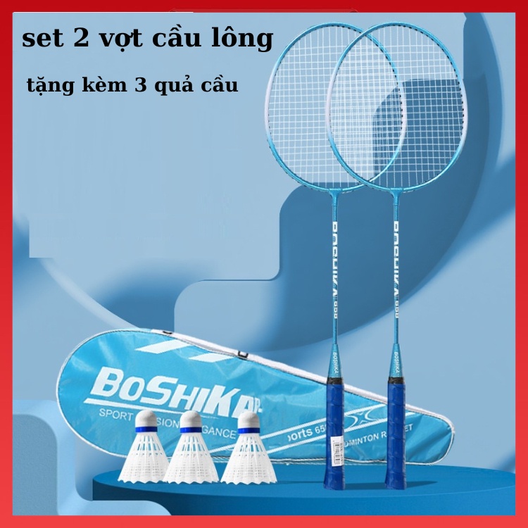 Set 2 Vợt Cầu Lông BOSHIKA Chính Hãng Chất Lượng Cao tặng 3 quả cầu , Bảo Hành 12 Tháng