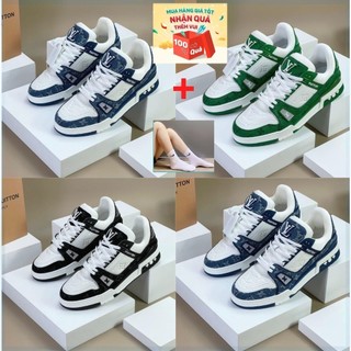 Giày thể thao sneaker lv trainer, louis vuitton trainer black white, giày lv louis vuitton nam nữ chuẩn 11 c385