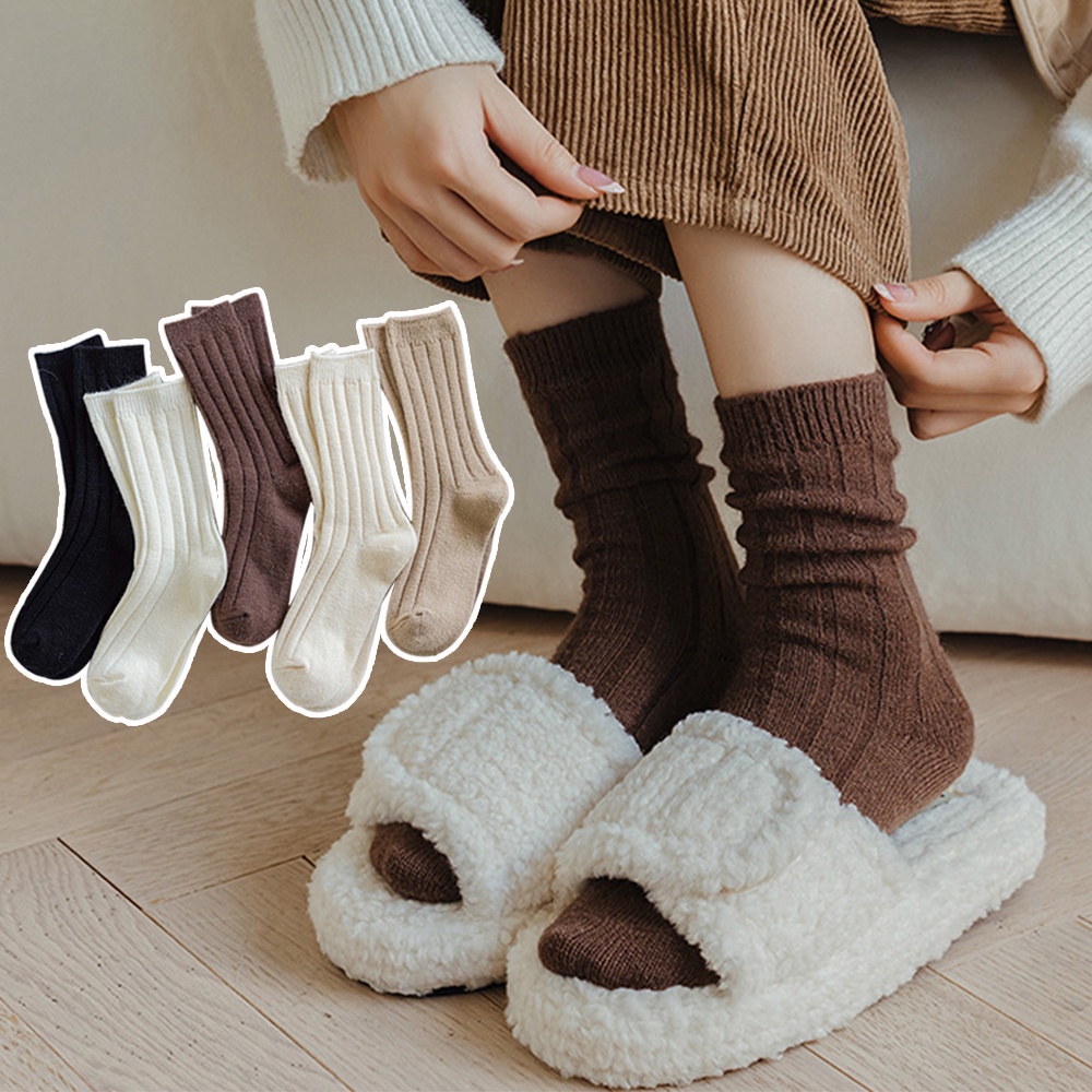 Đôi Tất Chân Len Dày Màu Trơn Thời Trang vintage