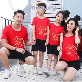 Michley áo thun tay ngắn in chữ chúc mừng năm mới dành cho mẹ và bé