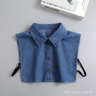 Mới Cổ Áo Sơ Mi Giả denim Thêu Họa Tiết Thời Trang Thu Đông Cho Nữ