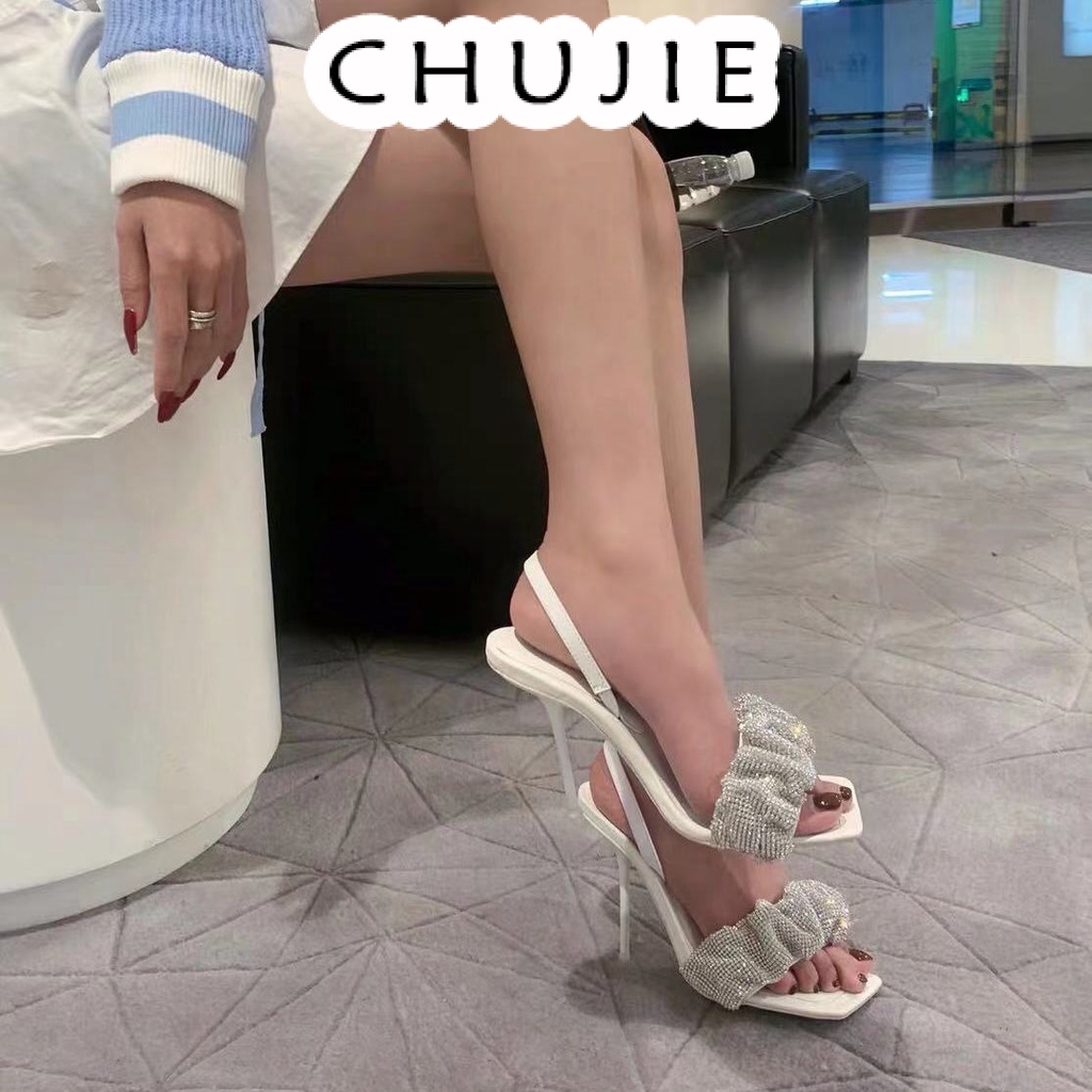 CHUJIE giày cao gót nữ đế cao sandal đi chơi cao gót mũi hở 2024NEW mẫu mới 29z23071003