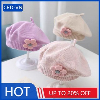 Mũ nồi đan len đính hoa dễ thương cho bé gái yk