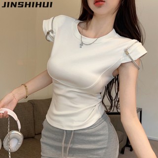 Jinshihui áo phông áo thun nữ croptop baby tee stylish thời trang korean cổ điển wmy24101sq 1z240103