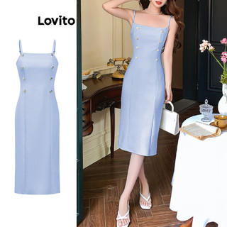 Đầm Lovito cài nút cơ bản màu trơn phong cách thường ngày cho nữ L86ED197