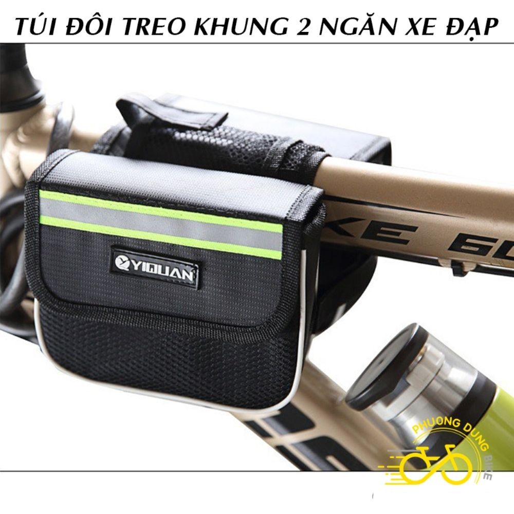 Túi đôi treo khung xe đạp 2 ngăn SHIMANO, GIANT, MERIADA, YIQUAN