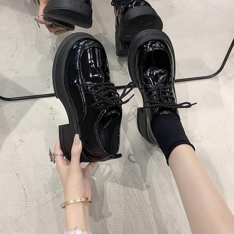 Giày Da Cao Gót Mũi Tròn Phong Cách Anh Quốc Cho Nữ