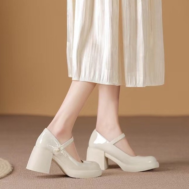 Mới Giày Lười Da pu Mũi Tròn Màu Trơn Phối Khóa Cài Đơn Giản Hợp Thời Trang Cho Bạn Gái