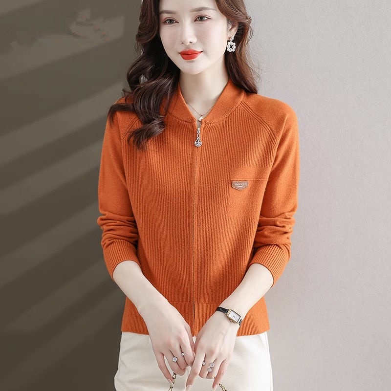 Áo Khoác cardigan Dệt Kim Tay Dài Cổ Đứng Có Khóa Kéo Phong Cách Phương Tây Cho Nữ