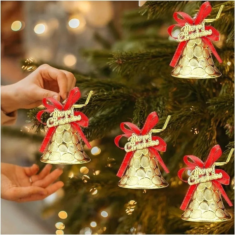 Bộ 4 Chuông Giáng Sinh / Chuông Đôi / Nơ Lấp Lánh Trang Trí Cây Thông Noel