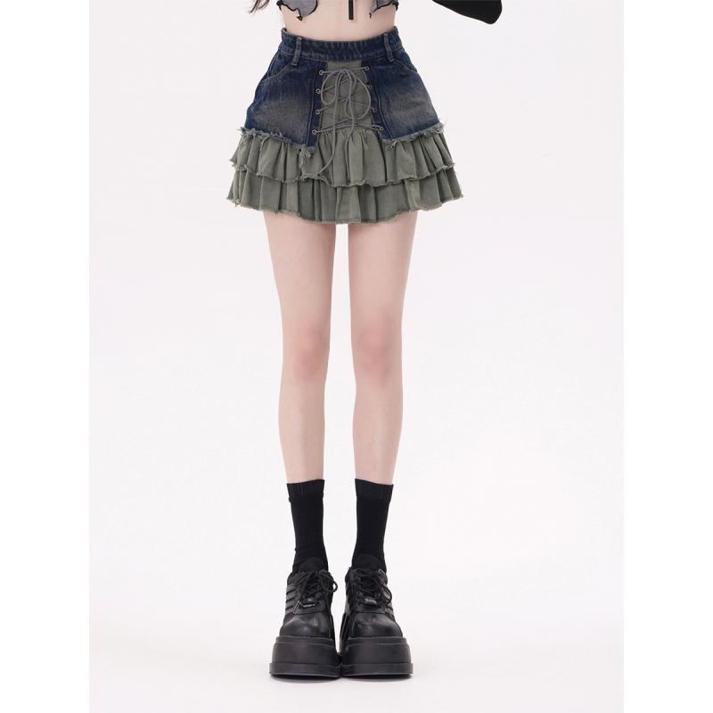 Chân váy y2k Chân Váy denim Xếp Ly Lưng Cao Dáng Chữ a Thời Trang Mùa Hè Cho Nữ