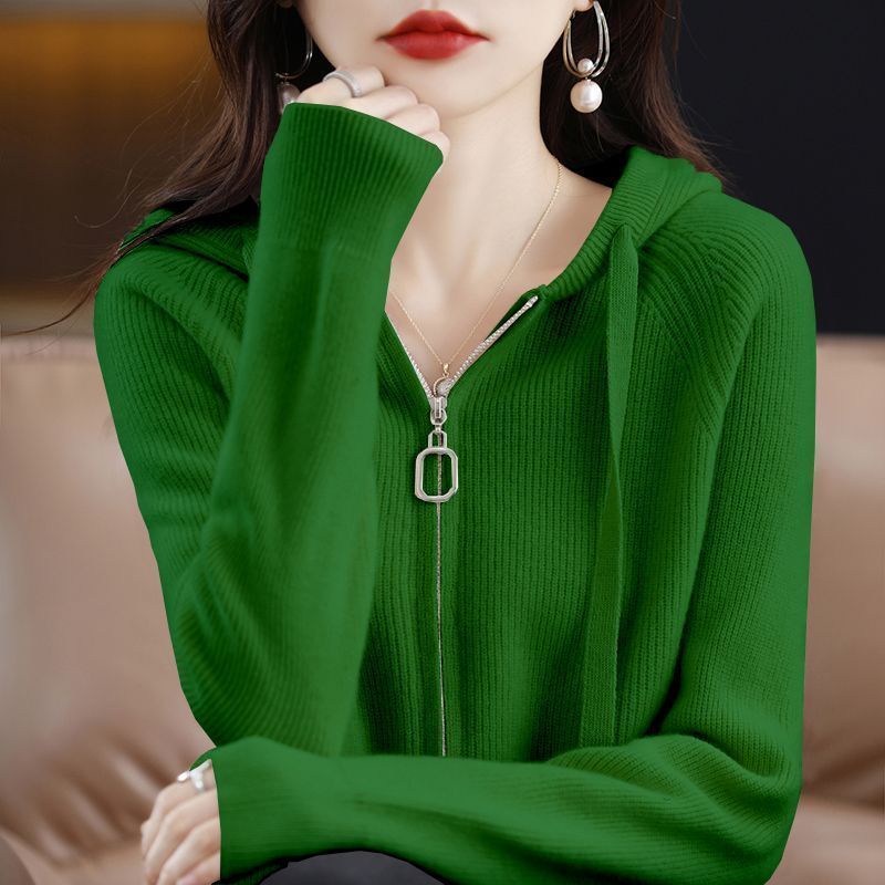 Áo Khoác cardigan Có Mũ Trùm Và Khóa Kéo Dáng Rộng Phong Cách Thu Đông Mới Dành Cho Bạn Nữ