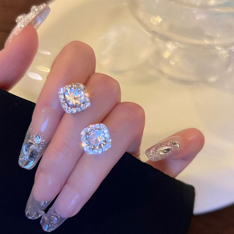 Bông Tai Bạc Hình Vuông Đính Đá zircon Đơn Giản Thời Trang Cho Nữ