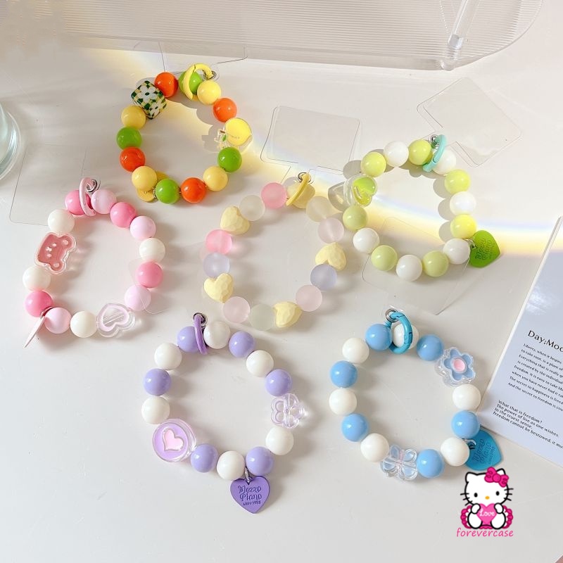 Macaron Vòng Đeo Tay Treo Điện Thoại Màu Kẹo Ngọt Họa Tiết Gấu 3d Dễ Thương Chống Mất