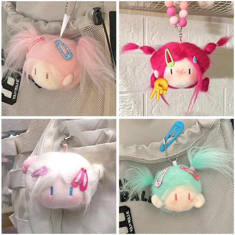 Móc khóa búp bê hoạt hình dễ thương Đầu tròn bằng bông chiên Mặt dây chuyền búp bê sang trọng Quà tặng sinh nhật cho nữ top11.vn