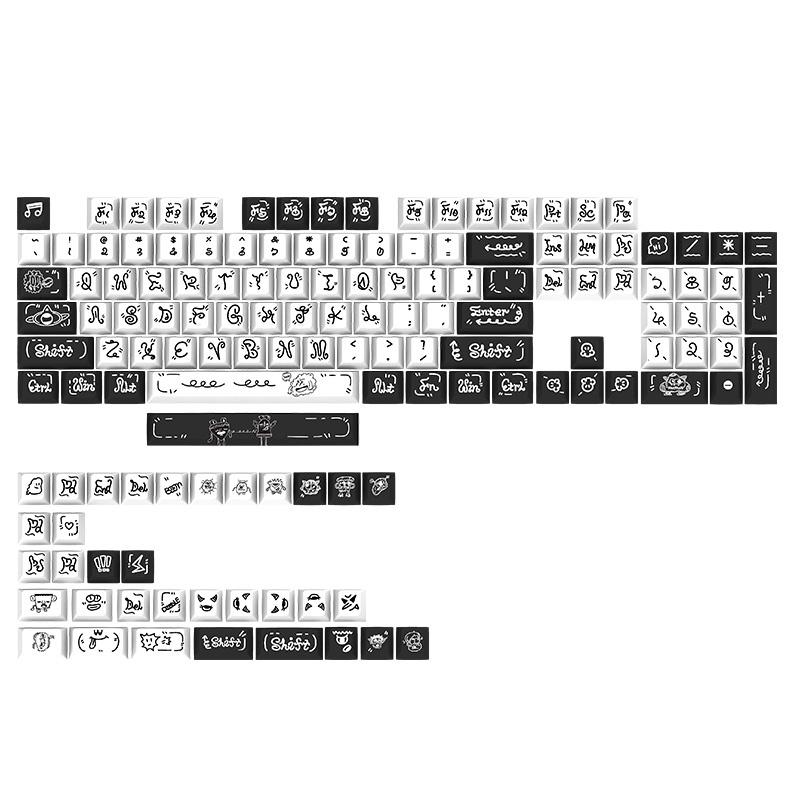 MONSTER STORY Cute Cartoon Black and White Keycaps Bàn Phím Cơ 139 Phím Màu Trắng Đen In Hình Hoạt Hình Dễ Thương