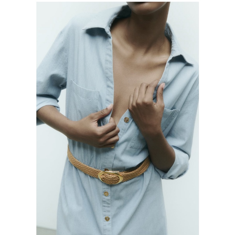 Zara Đầm Sơ Mi Tay Phồng Có Túi Cài Khuy Thời Trang Mùa Hè 23 Kiểu Mới8036299