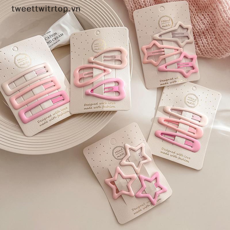 Trtop set 3 Kẹp Tóc Hình Ngôi Sao mini Màu Hồng Đục Phong Cách Hàn Quốc Cho Nữ vn