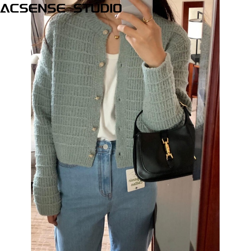 ACSENSE STUDIO Áo khoác dạ áo dạ tweed cardigan Thời trang hàn quốc WMY23907SP 37Z230911