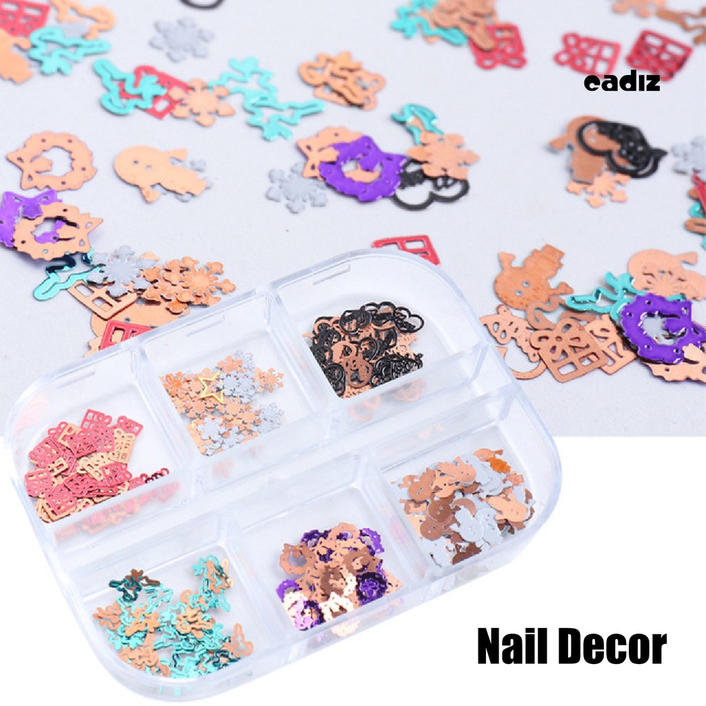 1 Hộp 6 Ngăn Đựng Phụ Kiện Trang Trí Móng Tay diy Phong Cách Giáng Sinh