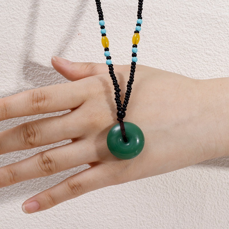 Vòng cổ Bùa May Mắn Mặt Đá Ngọc Bích vintage Thời Trang Cho Cặp Đôi