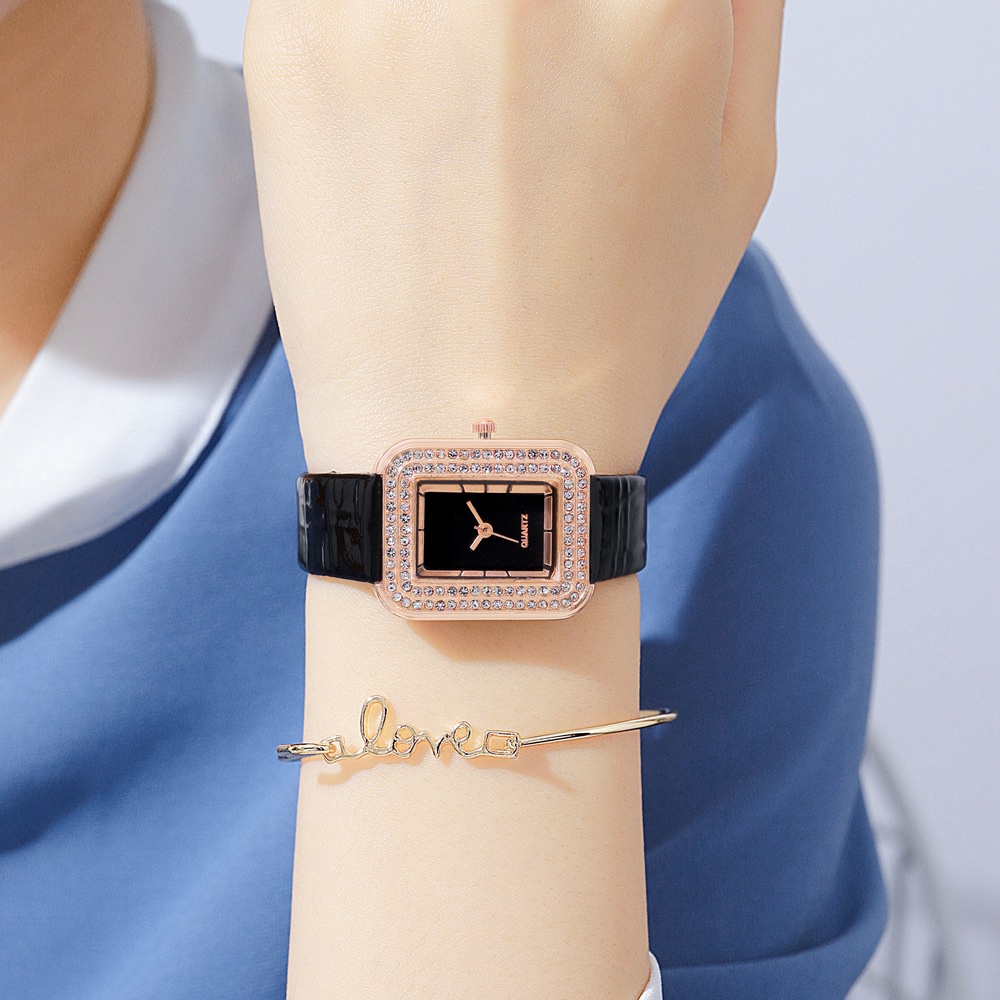 Đồng Hồ Đeo Tay Máy quartz Mặt Vuông Đính Đá Thời Trang Cho Nữ