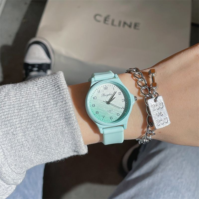 Mới Đồng Hồ Nữ Dây Da Mặt Tròn Đính Đá Thời Trang