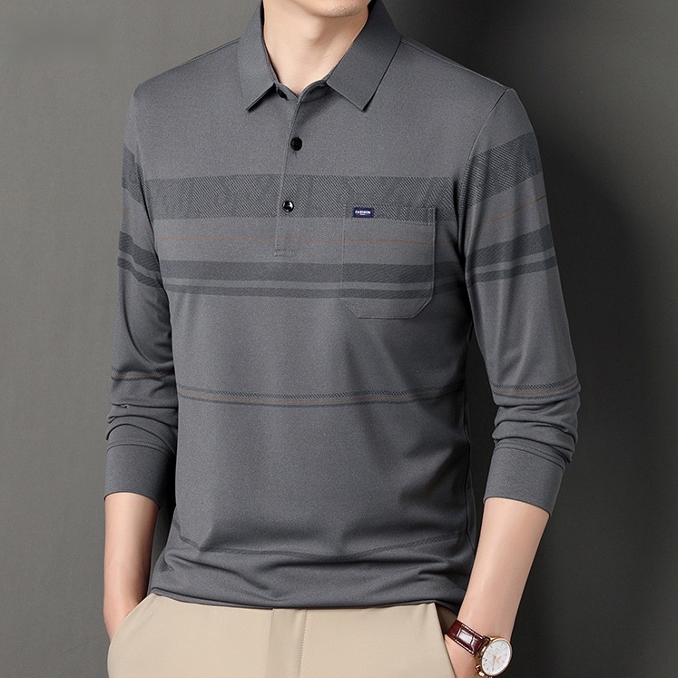 Áo Thun polo Tay Dài Dáng Rộng Màu Trơn In Họa Tiết Kẻ Sọc Đơn Giản Có Túi Thời Trang Cho Nam