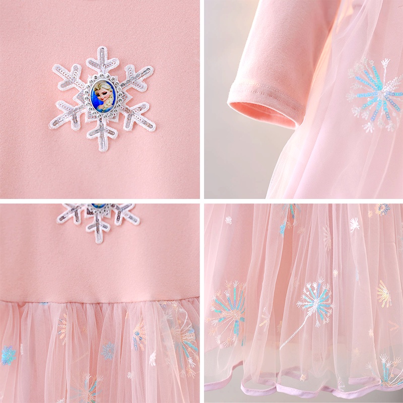Đầm Công Chúa elsa Thêu Ren Tay Phồng Thời Trang Cho Bé Gái 2-9 Tuổi