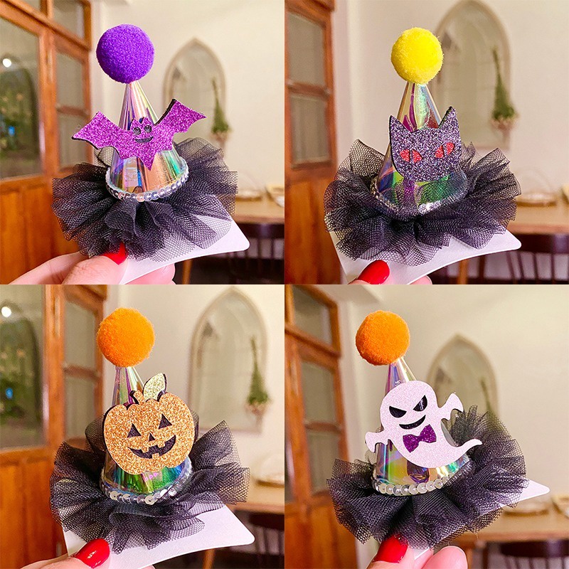 Kẹp Tóc Hình Nón Phù Thủy / Dơi / Bí Ngô Vui Nhộn Cho Dịp halloween