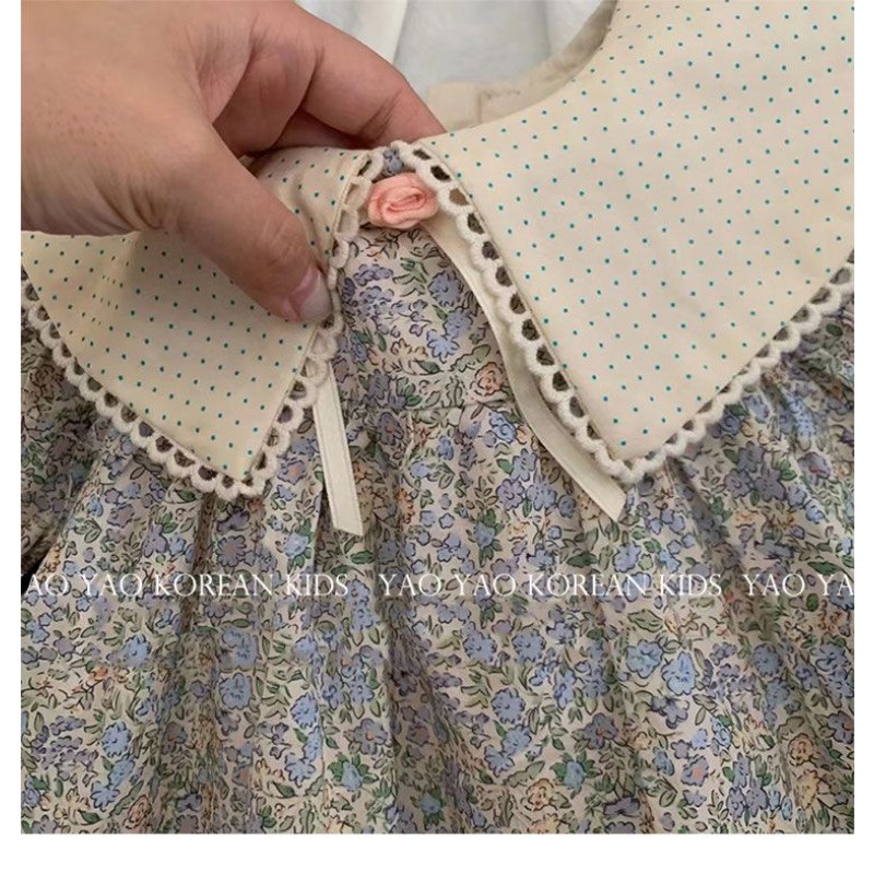 Đầm Tay Dài Cổ Bẻ Dáng Rộng In Họa Tiết Hoa Thời Trang Mùa Thu Xinh Xắn Cho Bé Gái