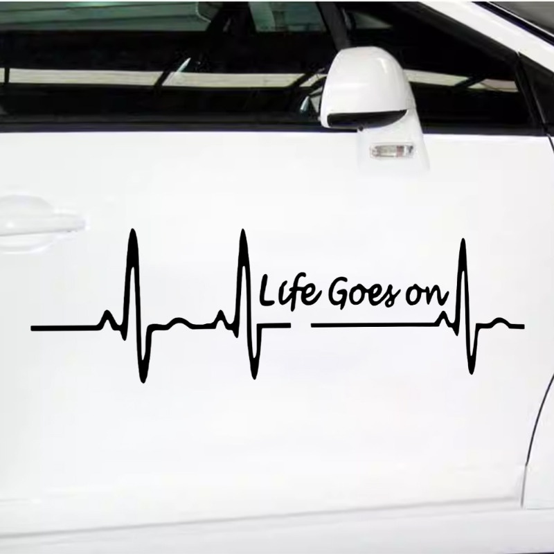 Nhãn Dán Trang Trí Xe Hơi Họa Tiết Chữ life goes on Màu Đen Chống Thấm Nước