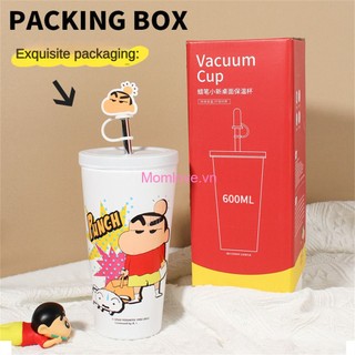 Bình Nước Giữ Nhiệt 600ml Bằng Thép Không Gỉ In Họa Tiết shin Cậu Bé Bút Chì Dễ Thương Cho Bé