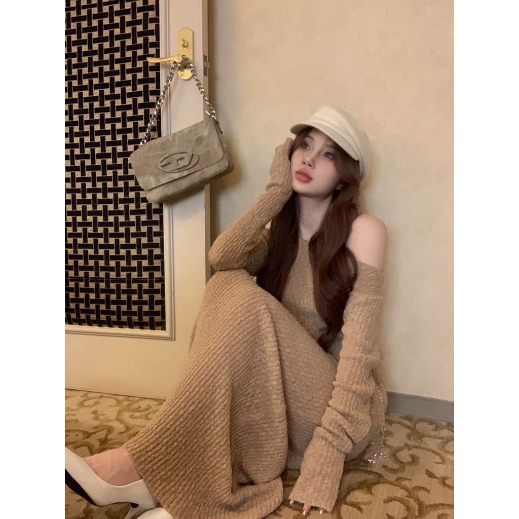 「Nonfatgirl」Set Áo Trễ Vai + Chân Váy Lưng Cao Thời Trang Dành Cho Nữ