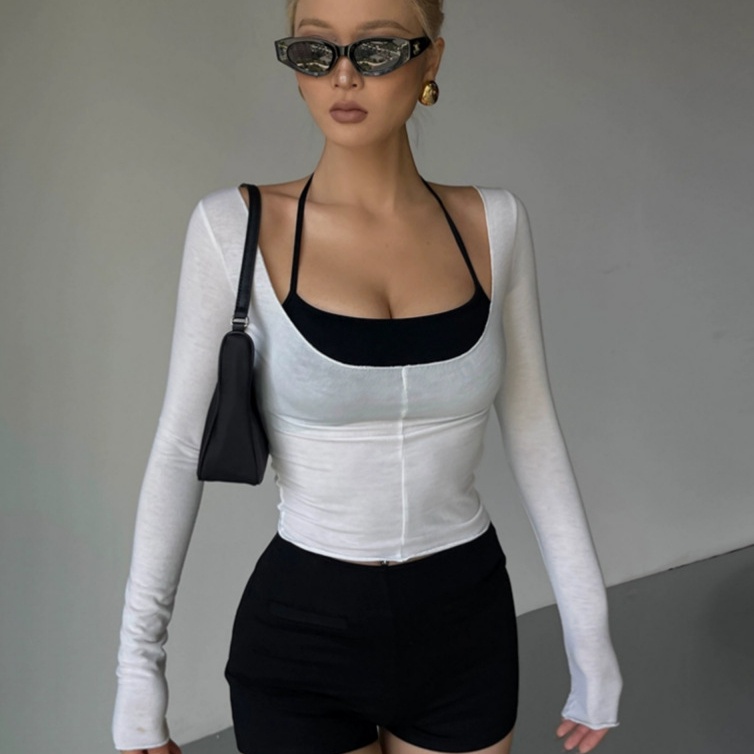 Áo Thun Thể Thao Dài Tay Ôm Dáng Có Dây Đeo Cổ Cho Nữ