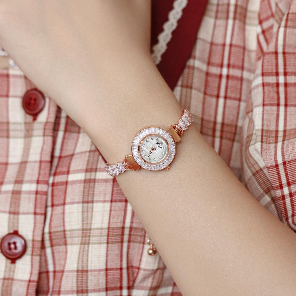 Đồng Hồ Nữ Đeo Tay Mặt Nhỏ Dây Kim Loại Đính Đá Tinh Tế Hàng Chính Hãng - Dây Rút Chắc Chắn SKHL 2600- BH 6 Tháng