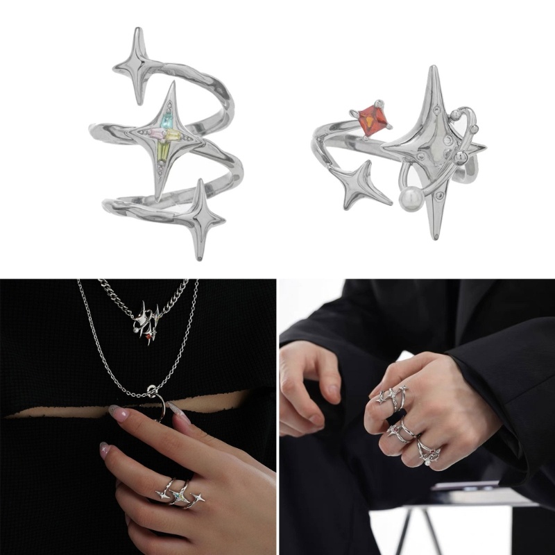 Ch *  Nhẫn Dạng Hở Hình Ngôi Sao / Chữ Thập Kiểu punk Đơn Giản Thời Trang