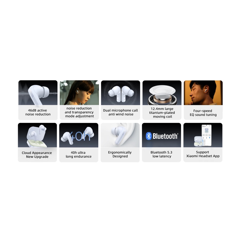 Tai Nghe Nhét Tai Không Dây bluetooth 5.3 tws 40h Giảm Tiếng Ồn Có mic xiaomi redmi buds 5 46db