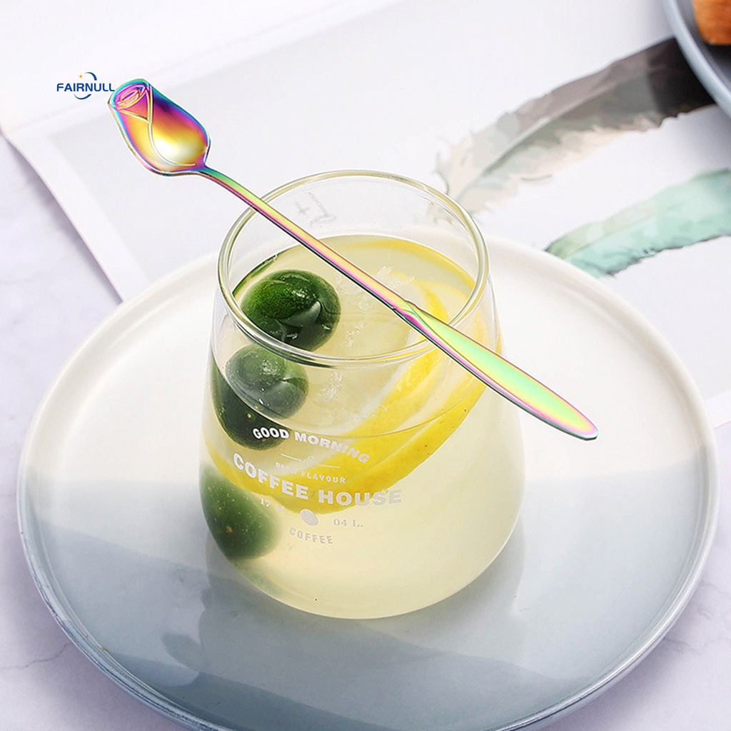 Fairnull Muỗng Cà Phê Tay Cầm Dài Bằng Thép Không Gỉ Cấp Thực Phẩm Thoải Mái Hình Hoa Hồng Cho Nhà Bếp