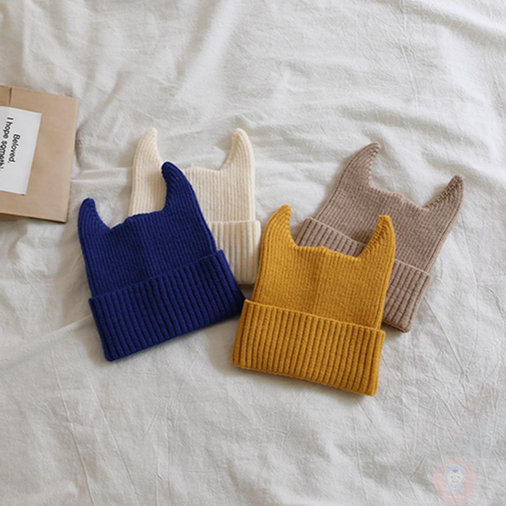 Mũ Len beanie Mềm Mại Màu Trơn Kèm Sừng Cho Bé laa6-kids