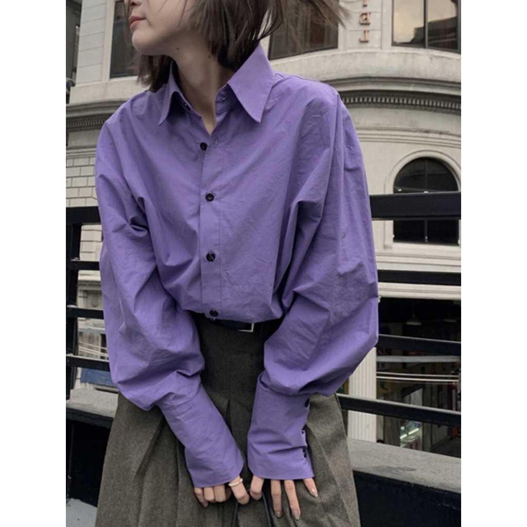 Áo Sơ Mi Dài Tay Form Rộng Phong Cách Pháp Thanh Lịch Dành Cho Nữ