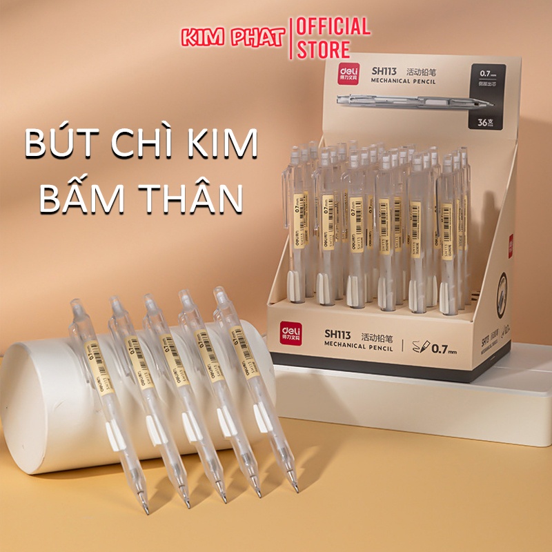 Bút chì kim BẤM THÂN Deli SH113 Ngòi 0.7mm Kèm đầu tẩy Hiện Đại, Trẻ Trung