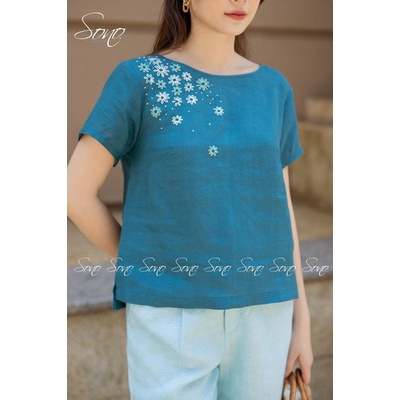 SONO - Áo linen thêu hoa nhí ở vai