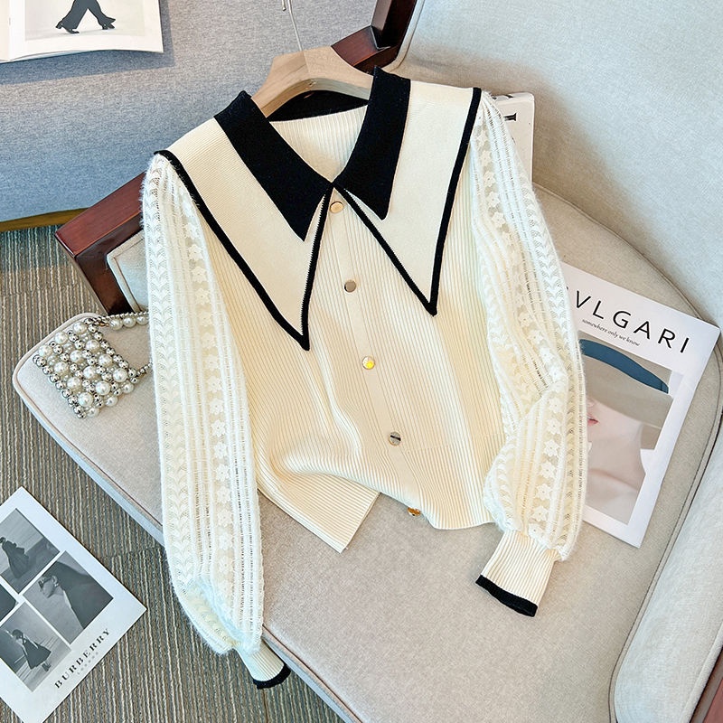 Áo Dệt Kim Cao Cấp Tay Phồng Cổ Búp Bê Phối Ren Thời Trang Mùa Thu 2023