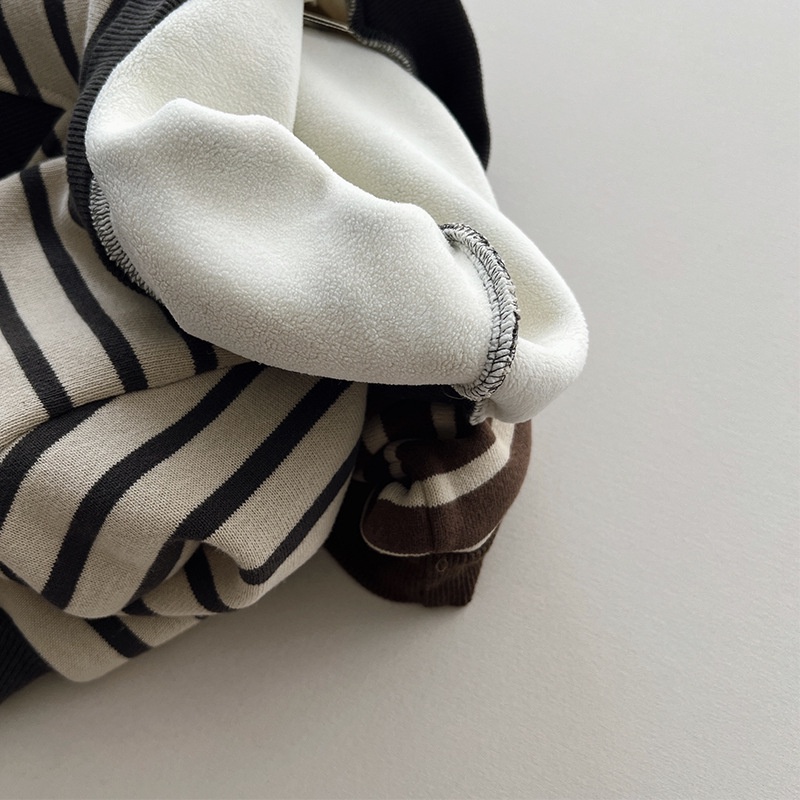 Áo sweater Lông Nhung Họa Tiết Kẻ Sọc one piece Phong Cách Hàn Quốc Thời Trang Mùa Đông Cho Bé Trai Và Gái