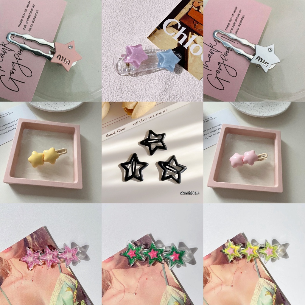 Set Kẹp Tóc mái Ngôi Sao Đính Kim Cương Phong Cách Cao Cấp Linh Hoạt Phụ Kiện Tóc