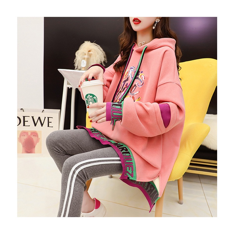 Áo hoodie Tay Dài Lót Lông Cừu Dày Dặn In Họa Tiết Thời Trang Thu Đông Kiểu Mới Cho Nữ